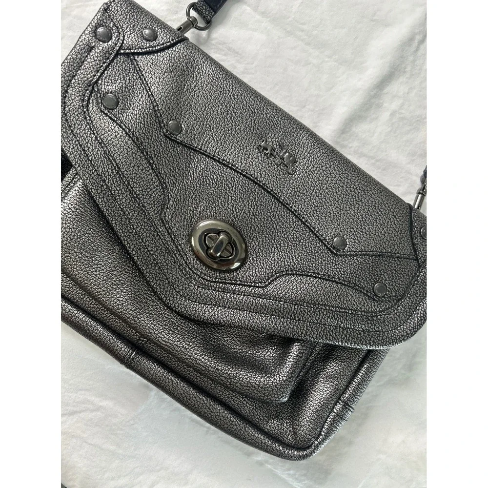 COACH Rhyder Crossbody Bag Metallic Pewter Pebbled Leather 34232 - Picture 4 of 12